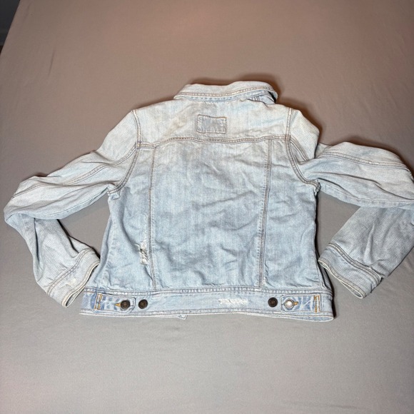 Vintage Y2K Hollister Light Wash Distressed Denim Jacket Girls Large Cotton Blue - Picture 4 of 4